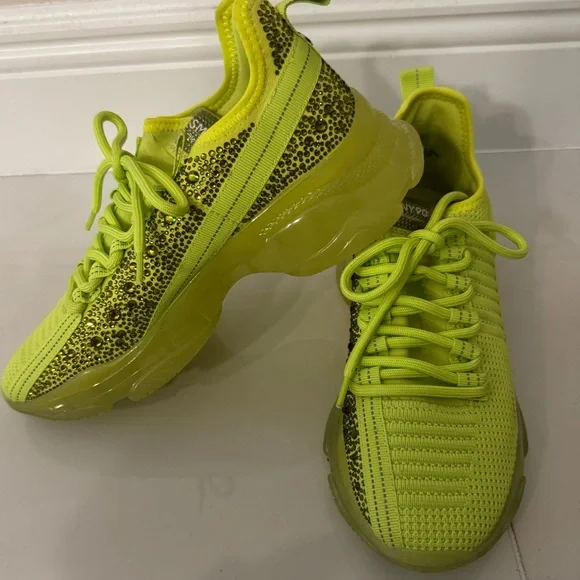 Steve Madden MAXIMA Lace Up Rhinestone Neon Green Chunky Heel Sneakers Size 8 - Picture 3 of 14